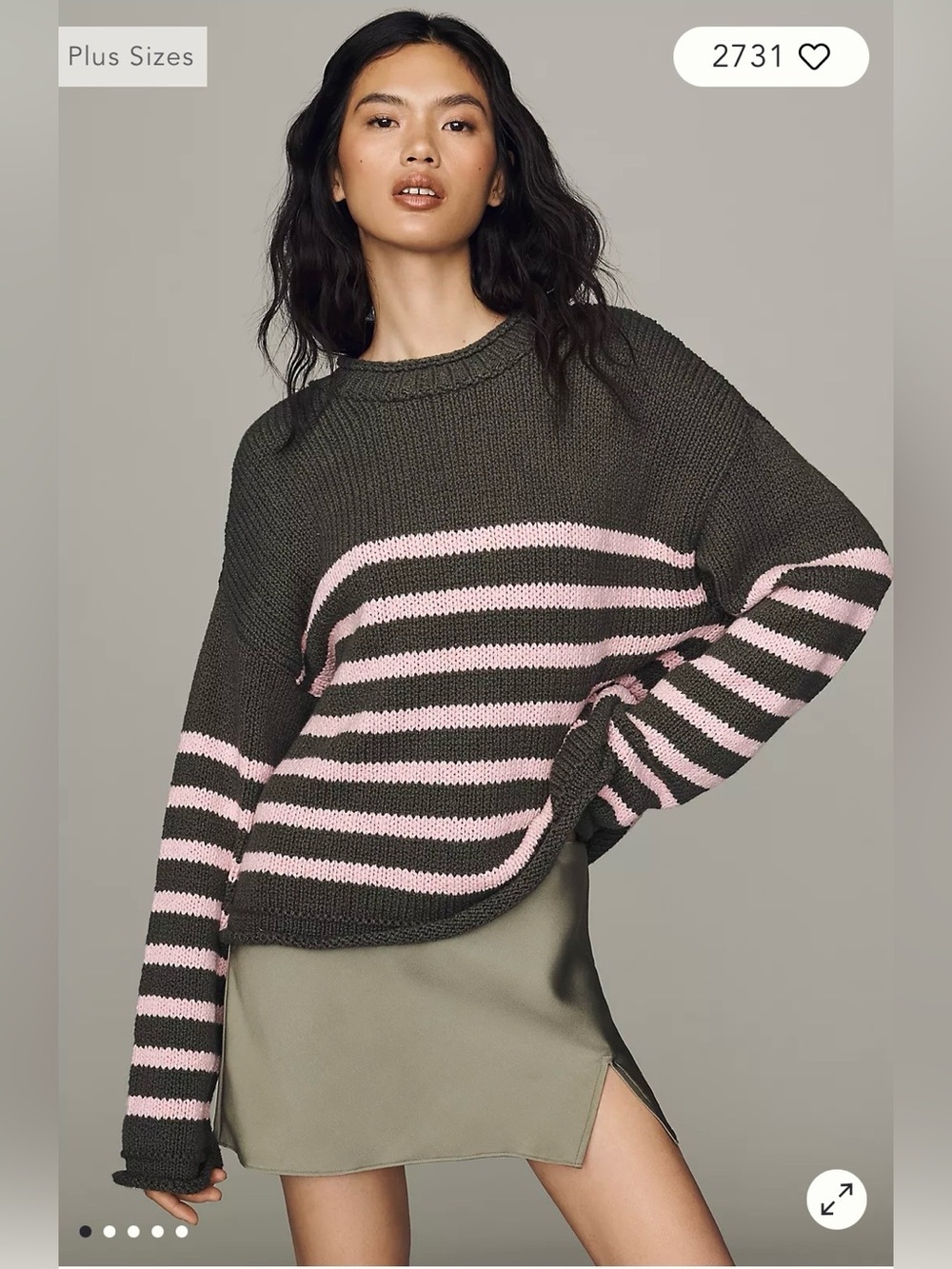 Pilcro/Anthropologie Harlow Oversized Roll Neck Sweater in Pink Stripe. NWT